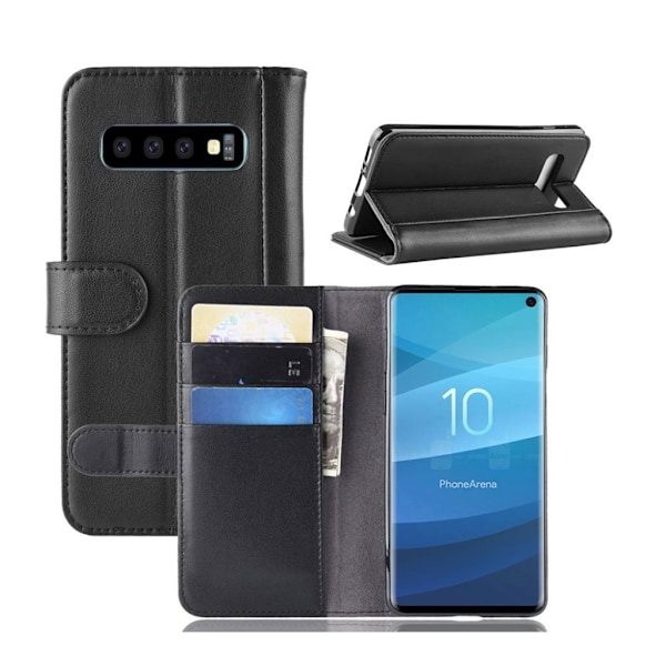 Samsung Galaxy S10 ægte split læderetui - Sort Black