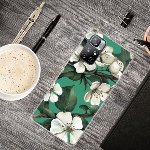 Deco Xiaomi Redmi Note 11T 5G / Xiaomi Redmi Note 11S 5G skal - Vit Blomma Grön