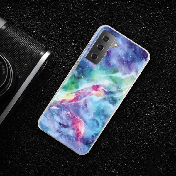 Marble Samsung Galaxy S21 Plus Etui - Blue Starry Sky Multicolor