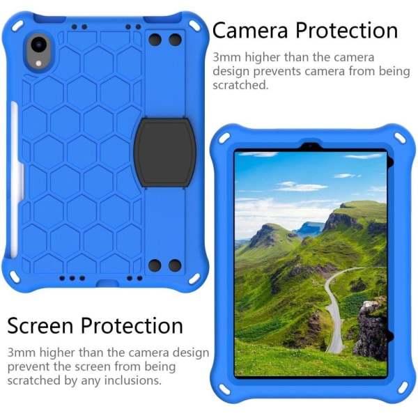 iPad Mini 6 (2021) honeycomb texture EVA cover with strap - Blue Blå