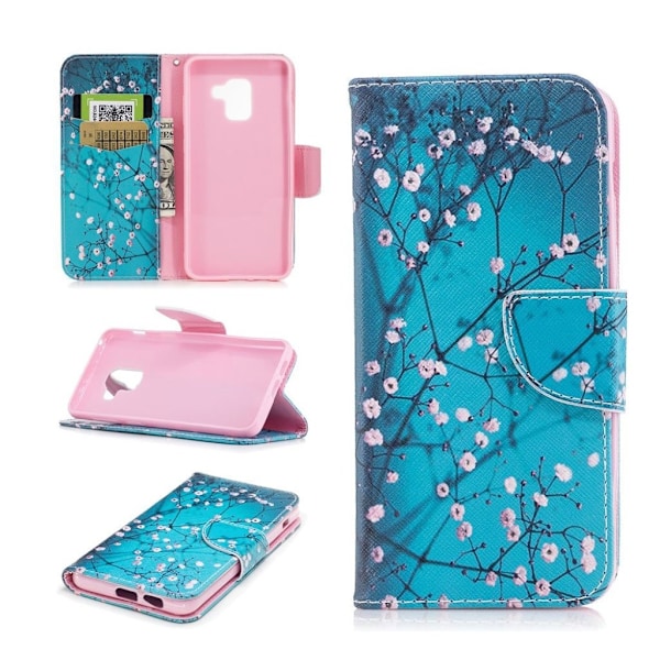 Samsung Galaxy A8 (2018) mønstret PU læder flip etui - Pink Blomster Multicolor
