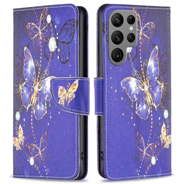 Wonderland Samsung Galaxy S23 Ultra Flip Etui - Lilla Sommerfugle Purple