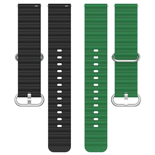 22mm universaali aaltoileva silikoninen kellonhihna - Vihreä / Musta Green