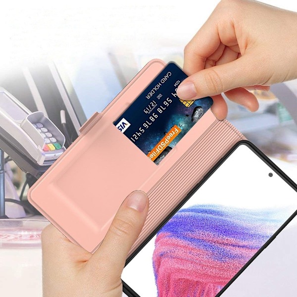Sileä ja ohut premium-PU-nahkakotelo Samsung Galaxy M53 5G - Ruusukulta Pink