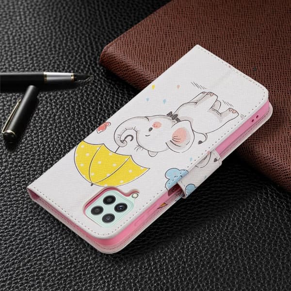 Wonderland Samsung Galaxy A22 4G Flippetui - Paraply og Elefant Multicolor