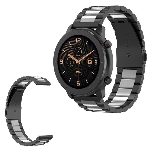 Huawei Watch GT / Watch 2 Pro / Samsung Gear S3 / Amazfit GTR 47mm ruostumattomasta teräksestä valmistettu ranneke - Musta / Hopea / Musta Black