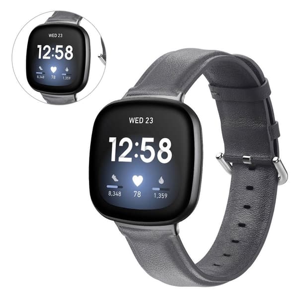 Fitbit Versa 3 aito nahkakellon ranneke - Harmaa Silver grey