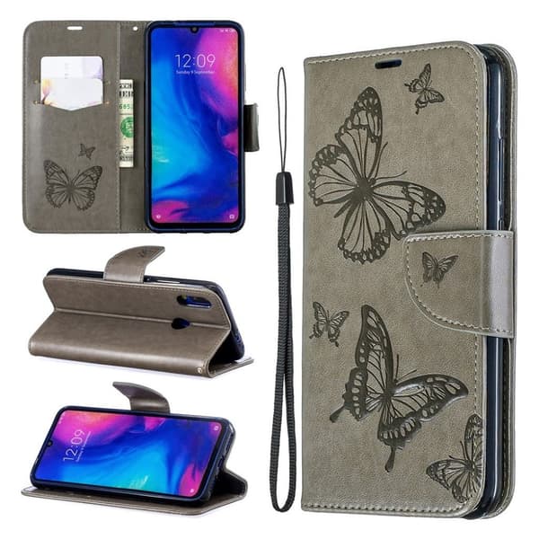 Butterfly läder Xiaomi Redmi Note 7 / Xiaomi Redmi Note 7S / Xiaomi Redmi Note 7 Pro fodral - Silver/Grå Silvergrå