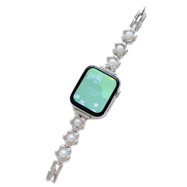 Apple Watch Series 8 (41mm) metallarmband i smyckesstil - Pärlblomma / Silver Silvergrå