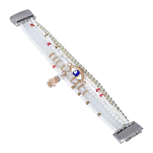 Fitbit Charge 5 stilig klokkerem med perler og øyemønster - Hvit White