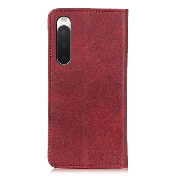 Flip Etui med Pung i Ægte Læder til Sony Xperia 10 V - Rød Red