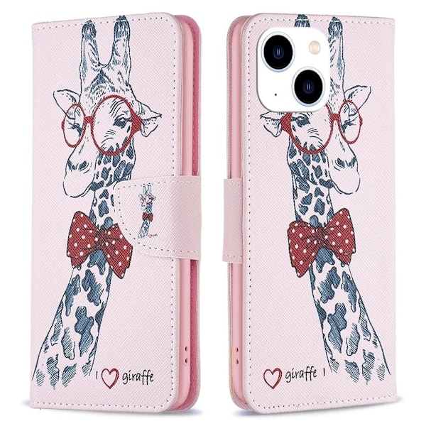 Wonderland iPhone 14 flip kuoret - Kirahvi Pink