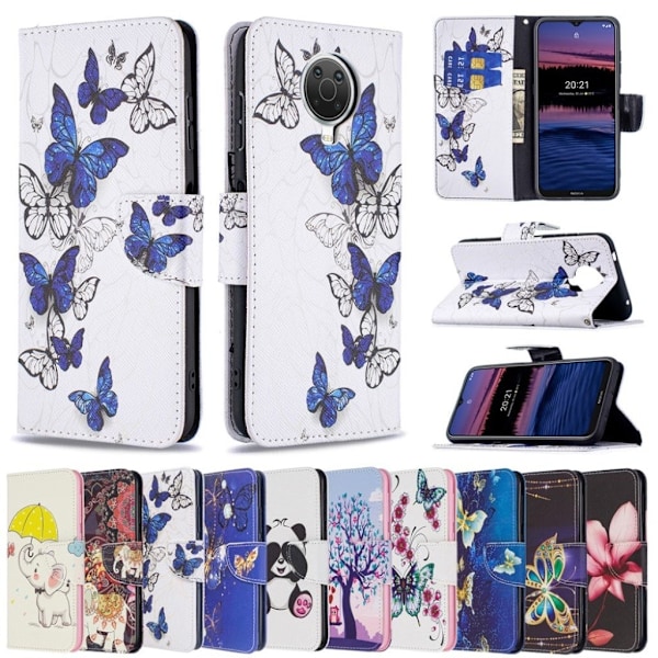 Wonderland Nokia G20 Läppäkotelo - Blue Butterflies Multicolor