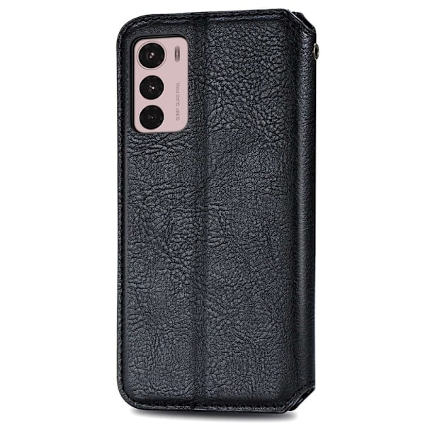 Nahkakotelo With A Stylish Rhombus Imprint For Motorola Moto G42 - Musta Black