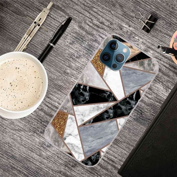 Marmordesign iPhone 14 Pro Max deksel - Fragment Av Marmorfarger Silver grey