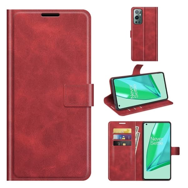 Lompakko Nahkakotelo For OnePlus 9 Pro - Punainen Red