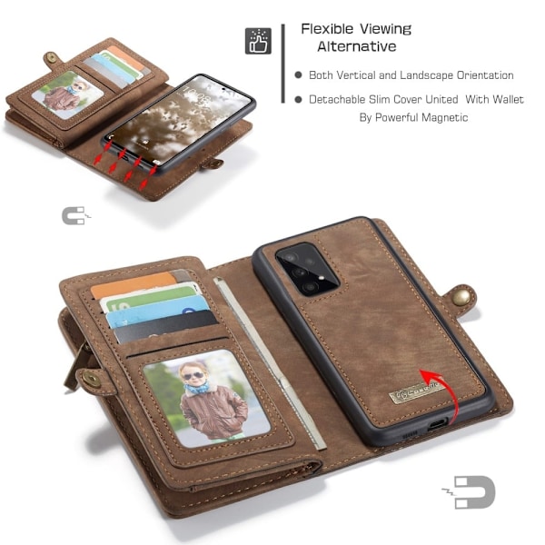 CaseMe Samsung Galaxy A53 5G vetoketjullinen lompakkokotelo - Ruskea Brown