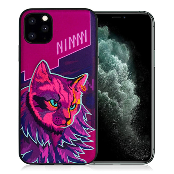 Nimmy Söpö lemmikki iPhone 11 Pro Max kirjailtu kansi - Magenta Pink