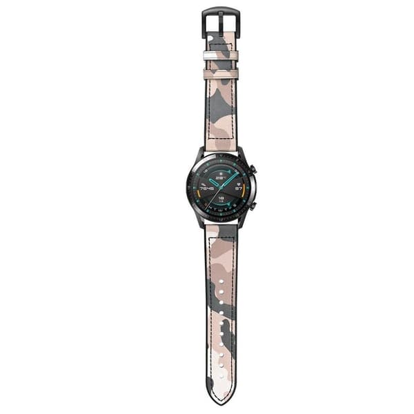 Huawei Watch GT 2 46mm klockarmband i äkta läder - Brun / Kamouflage Brun