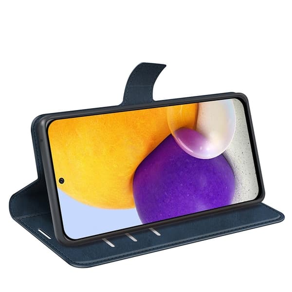 Hållbart konstläder Samsung Galaxy A73 fodral med plånbok - Blå Blå