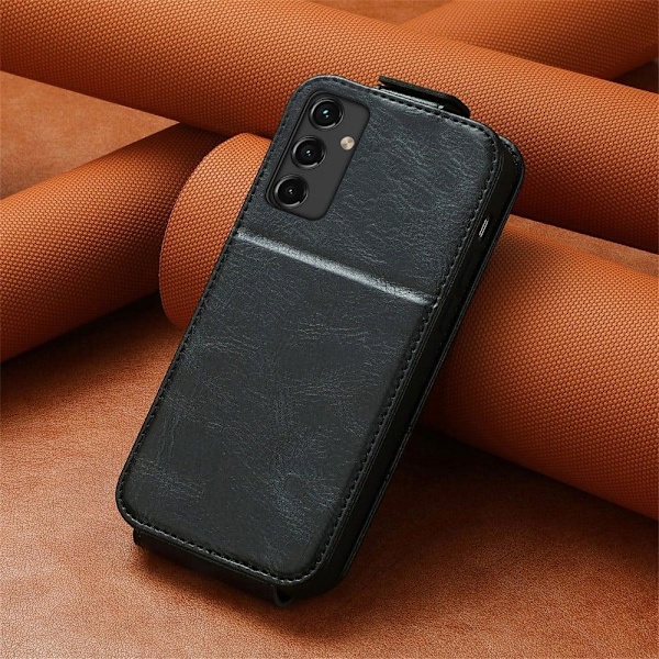 Vertical Flip Phone Fodral med Zipper till Samsung Galaxy A14 - Svart Svart
