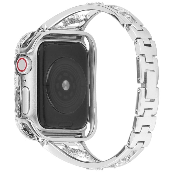 Apple Watch (45mm) zirkoni-koristeinen ruostumattomasta teräksestä valmistettu ranneke - Hopea Silver grey