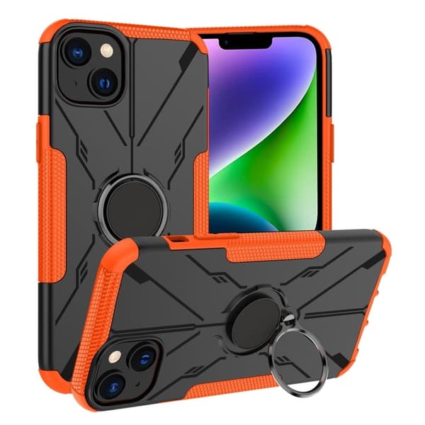 iPhone 14 Plus Ring Kickstand Design Bumpresistent and Flexible telefonbagcover stødsikkert Drop-proof Case - Orange Orange