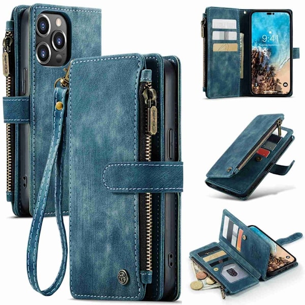 CaseMe vetoketjullinen lompakko-puhelinkotelo iPhone 14 Pro Max - Sininen Blue