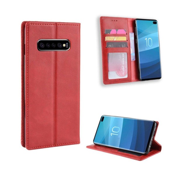 Samsung Galaxy S10 Plus vintage läderfodral - Röd Röd