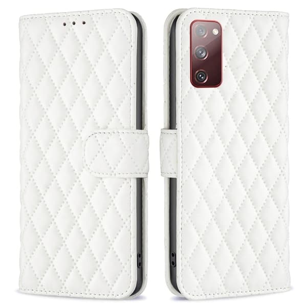 Rhombus Mønster Matte Flip Case til Samsung Galaxy S20 Fe 2022 / S20 Fe 5g / S20 Fe - Hvid White