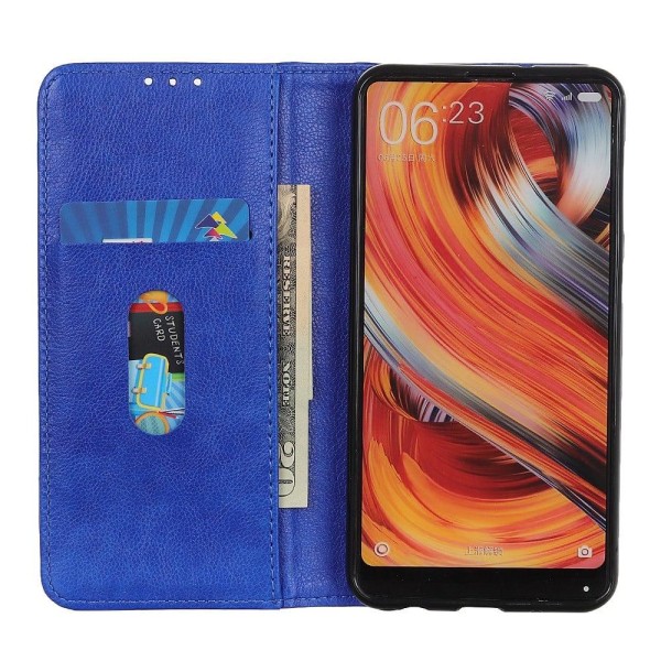 Flip Etui med Pung i Ægte Læder til Xiaomi Redmi 9A - Blå Blue