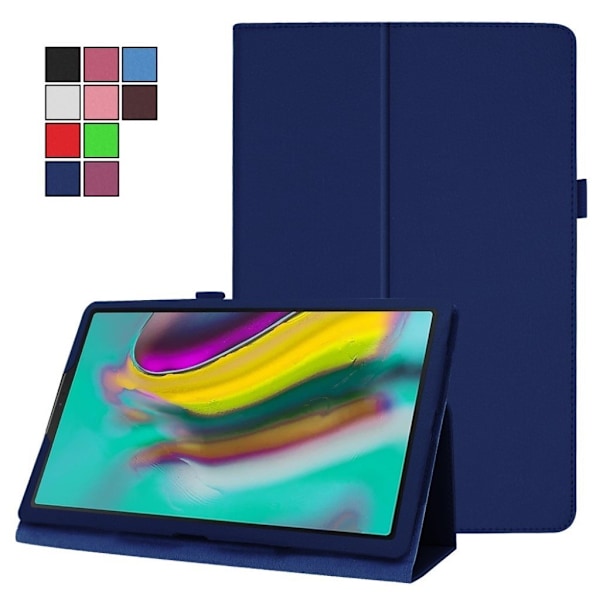 Samsung Galaxy Tab S5e litchi läderfodral - Mörkblå Blå