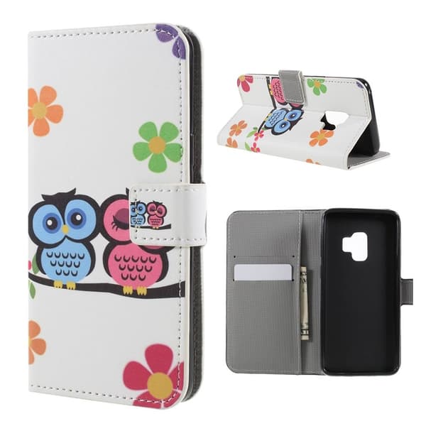 Samsung Galaxy S9 Etui laget av kunstlær og silikon - Ugle par Multicolor