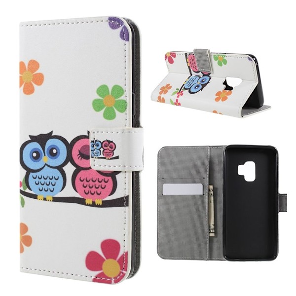 Samsung Galaxy S9 mønstret grynet PU læder flip etui - ugle par Multicolor