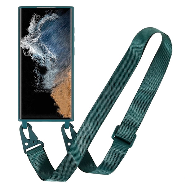Tyndt TPU-etui med mat finish og justerbar strop til Samsung Galaxy S22 Ultra - Mørkegrøn Green