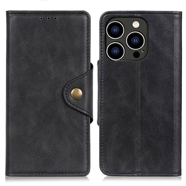 Alpha iPhone 14 Pro nahkainen läppäkotelo - Musta Black