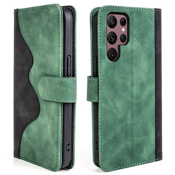 Tvåfärgat Samsung Galaxy S23 Ultra fodral i läder - Grön Grön