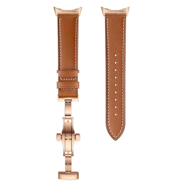 Google Pixel Watch genuine leather watch strap with buttefly buc Brun
