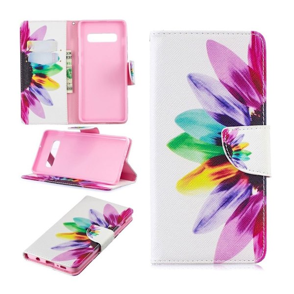 Samsung Galaxy S10 Plus kuosillinen nahkainen flip Suojakotelo - Terälehdet Multicolor