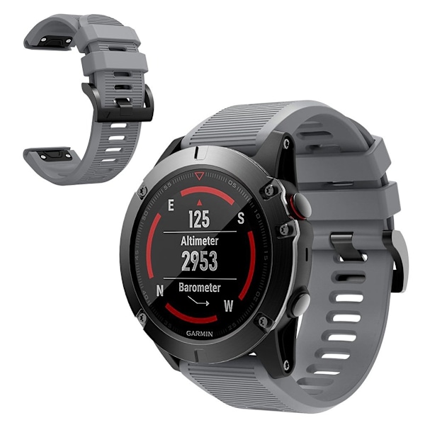 Garmin Fenix 5X silikoniraitainen kellonauha - Harmaa Silver grey