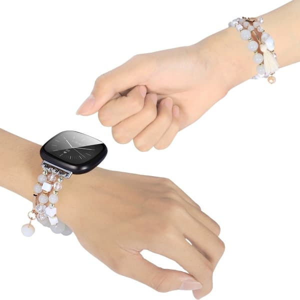 Fitbit Sense 2 / Versa 4 dekoreret runde firkantede perler urrem - Hvid White