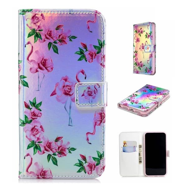 iPhone Xs Max laserskåret præget læder flip cover - Flamingo Multicolor