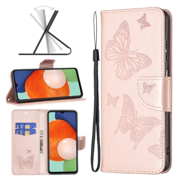 Sommerfugl Samsung Galaxy A13 4G Flip Etui - Rødguld Pink