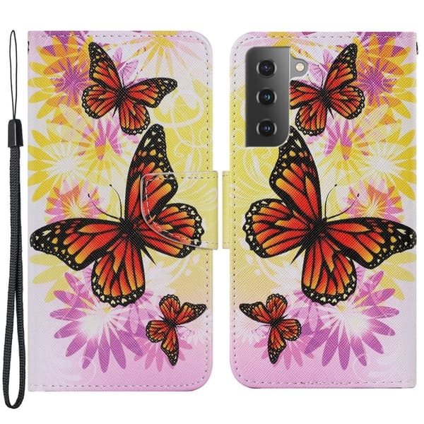 Wonderland Samsung Galaxy S22 Plus Flip Etui - Krysantemum og Sommerfugl Multicolor