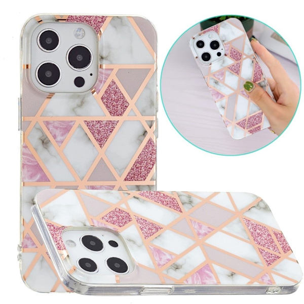 Marmormotiv iPhone 13 Pro Max skal - Rosa / Vit multifärg