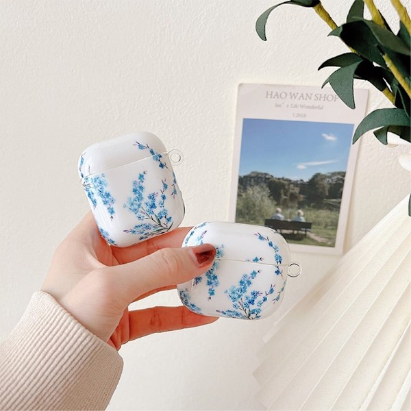 Airpods Pro skyddsfodral med karbinhake - Enkla Blå Prästkragar Blå