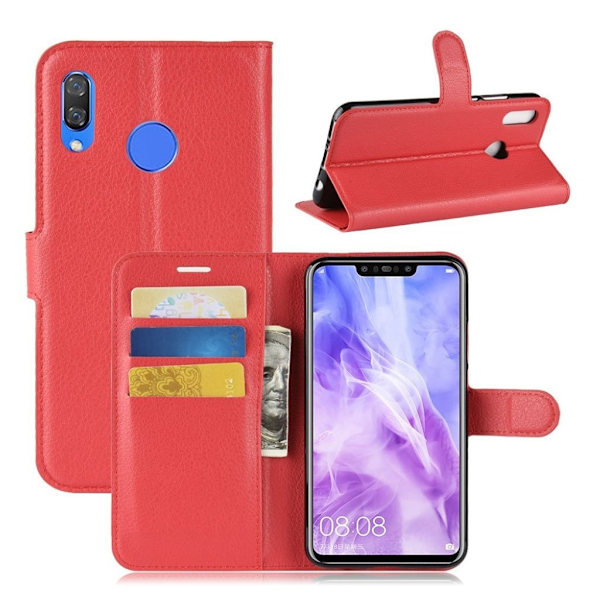 Huawei P Smart Plus syntetläder mobilfodral med stående plånbok - Röd Röd