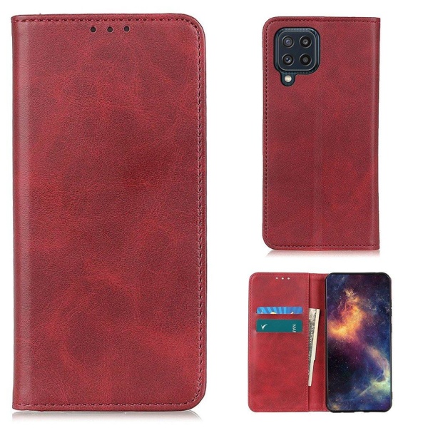 Lompakko-style Aitoa Nahkaa Läppäkotelo For Samsung Galaxy M32 - Punainen Red