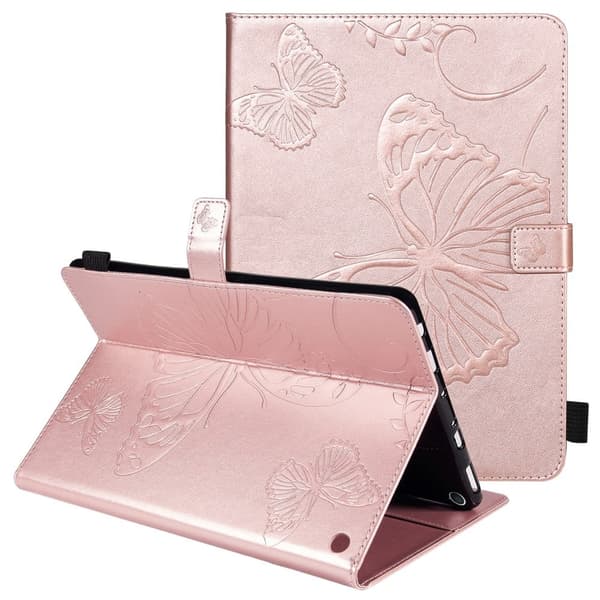Amazon Fire HD (2021) läderfodral med fjärilsmönster - Roséguld Rosa