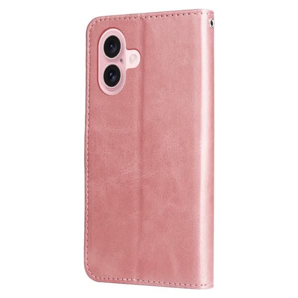 iPhone 16 Fodral Plånbok med blixtlåsficka Stötsäkert mobilskal i veganläder - Rosa Rosa